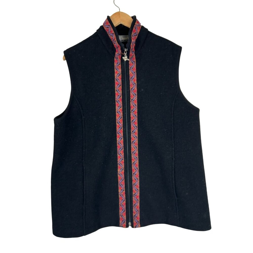 VTG Tundra Sport Canada 100% Wool Vest Black/Red  Full Zip LARGE